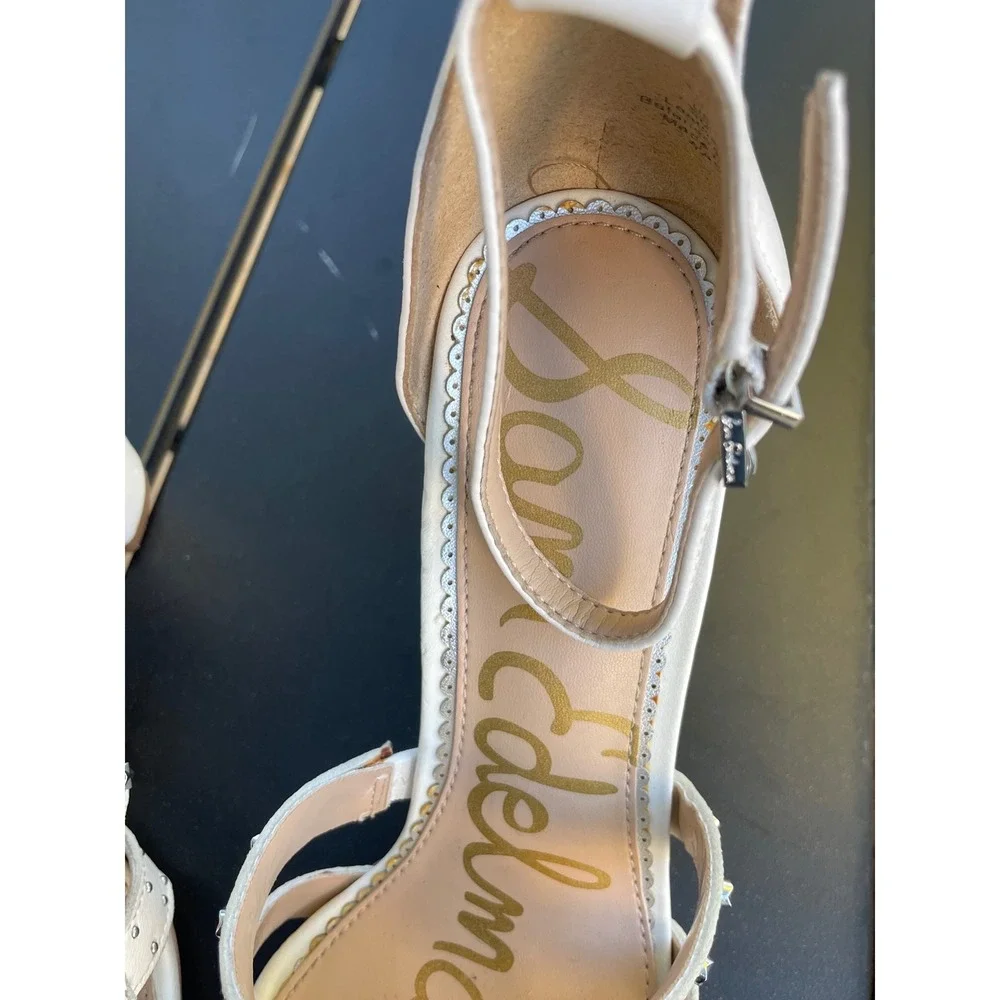 Sam Edelman Pasha White Leather Studded Block Heel Sandals Womens 8‎